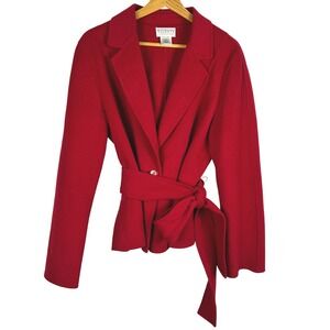 Talbots Womens Belted Wool Blazer 14 Red Classic Office Preppy Tailored Holidays